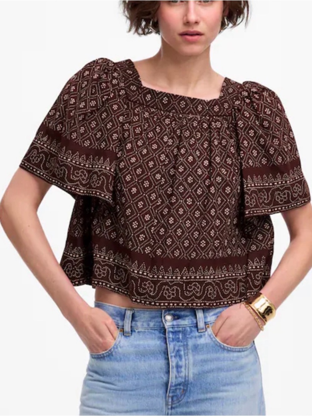 Madewell Flutter Sleeve Top Brown Plum Size XL